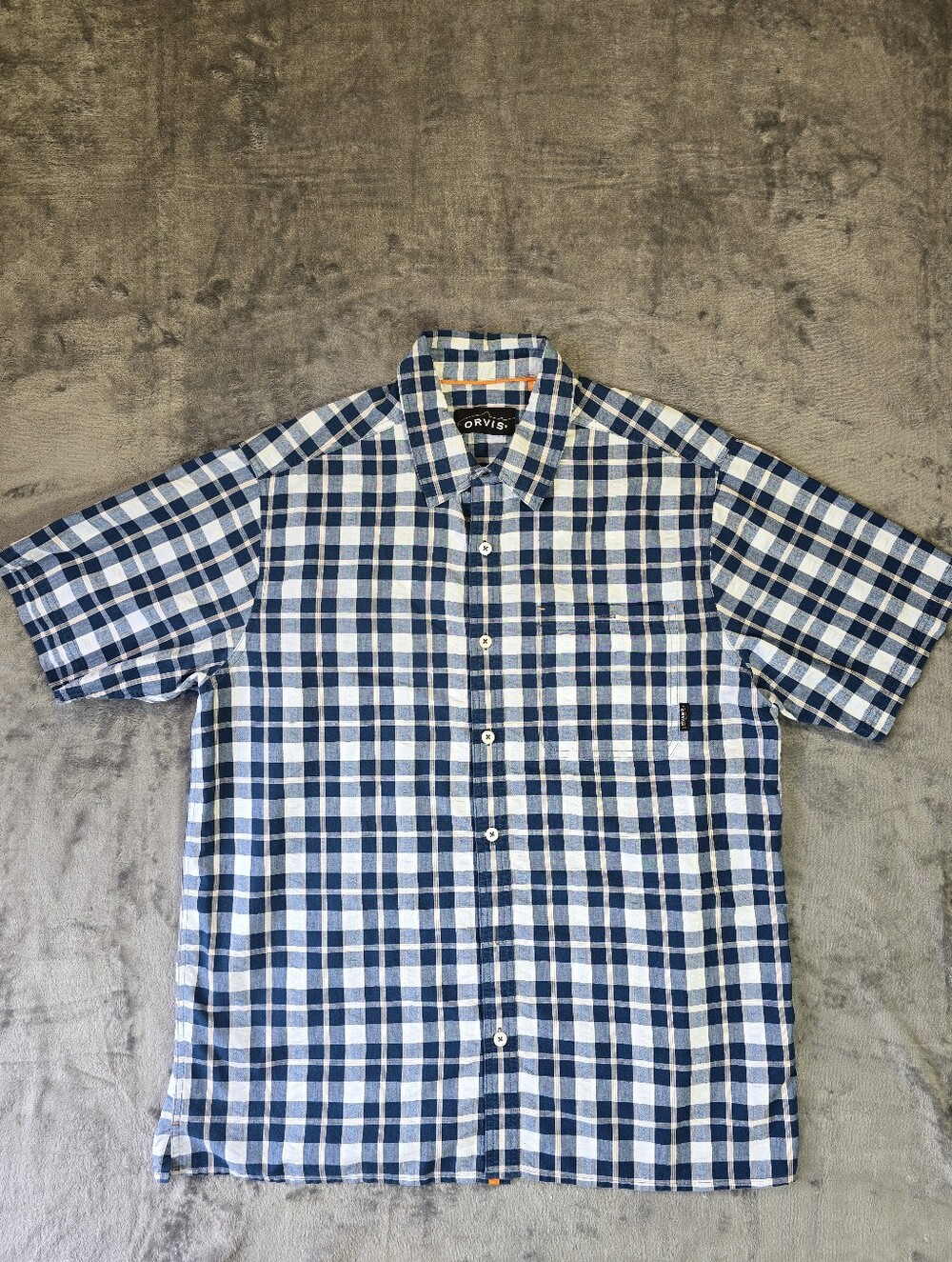 Orvis Blue Plaid Short Sleeve Button Up Shirt Size  Large NWOT